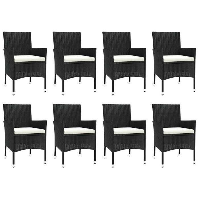 9 Piece Garden Outdoor Dining Set Suitable for Backyard, Patio with Cushions Black Poly Rattan