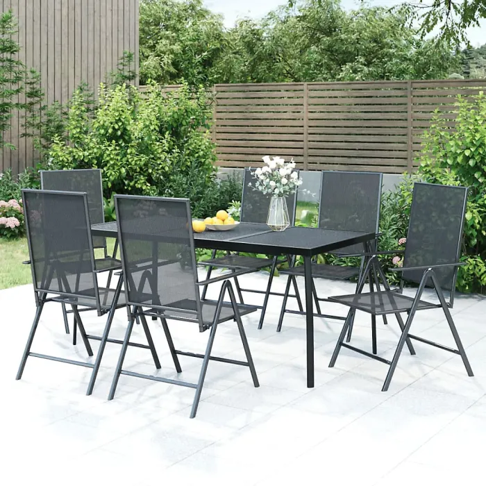 7 Piece Garden Outdoor Dining Set Suitable for Backyard, Patio Anthracite Steel