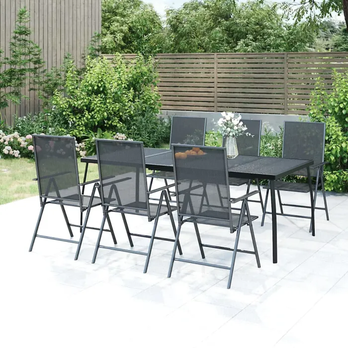 7 Piece Garden Outdoor Dining Set Suitable for Backyard, Patio Anthracite Steel