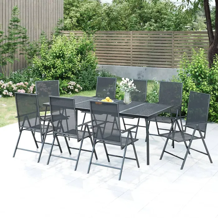 9 Piece Garden Outdoor Dining Set Suitable for Backyard, Patio Anthracite Steel