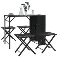 5 Piece Garden Outdoor Dining Set Suitable for Backyard, Patio Foldable Black Poly Rattan