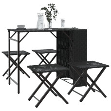 5 Piece Garden Outdoor Dining Set Suitable for Backyard, Patio Foldable Black Poly Rattan