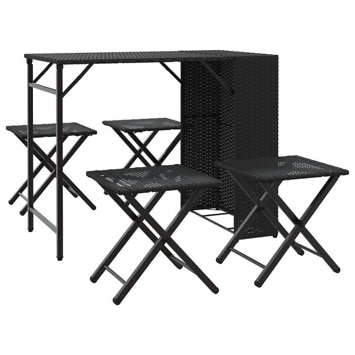 5 Piece Garden Outdoor Dining Set Suitable for Backyard, Patio Foldable Black Poly Rattan