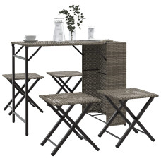 5 Piece Garden Outdoor Dining Set Suitable for Backyard, Patio Foldable Grey Poly Rattan