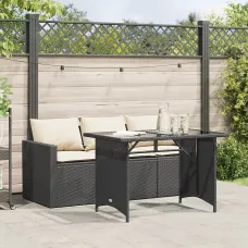 2 Piece Garden Outdoor Dining Set Suitable for Backyard, Patio with Cushions Black Poly Rattan