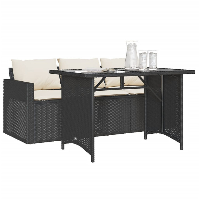 2 Piece Garden Outdoor Dining Set Suitable for Backyard, Patio with Cushions Black Poly Rattan