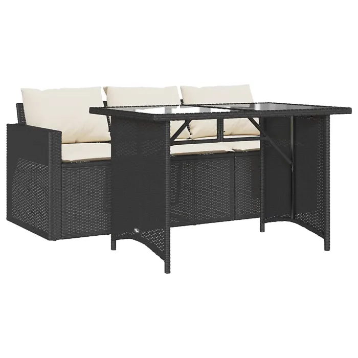 2 Piece Garden Outdoor Dining Set Suitable for Backyard, Patio with Cushions Black Poly Rattan