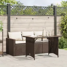 2 Piece Garden Outdoor Dining Set Suitable for Backyard, Patio with Cushions Brown Poly Rattan