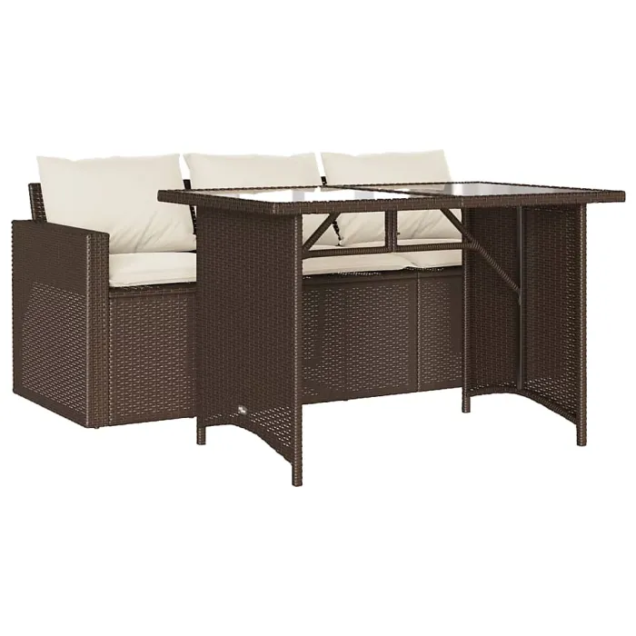 2 Piece Garden Outdoor Dining Set Suitable for Backyard, Patio with Cushions Brown Poly Rattan