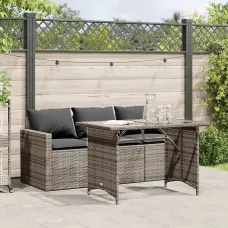 2 Piece Garden Outdoor Dining Set Suitable for Backyard, Patio with Cushions Grey Poly Rattan