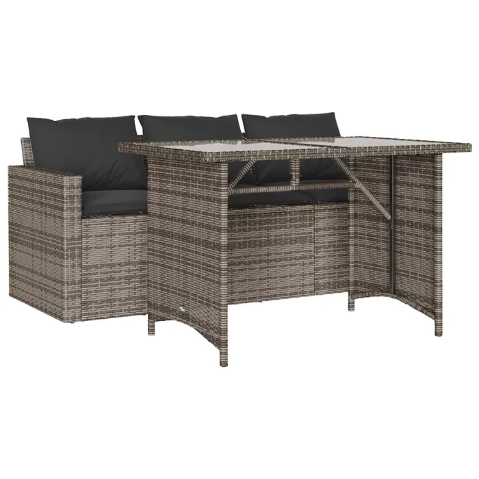 2 Piece Garden Outdoor Dining Set Suitable for Backyard, Patio with Cushions Grey Poly Rattan
