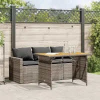 2 Piece Garden Outdoor Dining Set Suitable for Backyard, Patio with Cushions Grey Poly Rattan