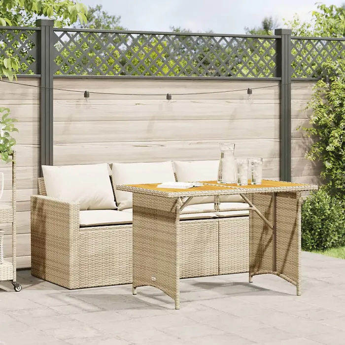 2 Piece Garden Outdoor Dining Set Suitable for Backyard, Patio with Cushions Beige Poly Rattan