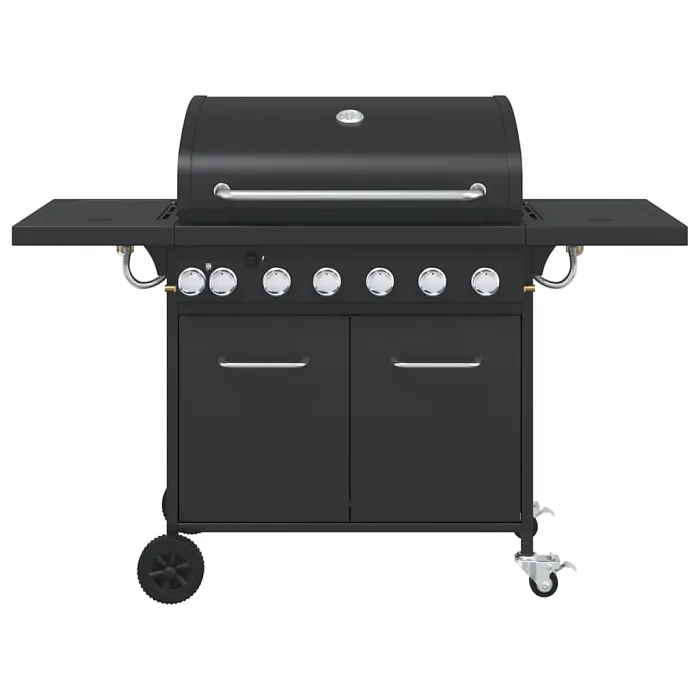Gas BBQ Grill with 7 Burners Black Powder-coated Steel
