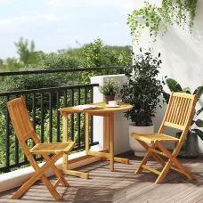 3 Piece Folding Garden Outdoor Dining Set Suitable for Backyard, Patio Solid Wood Acacia - Cushion Not Included