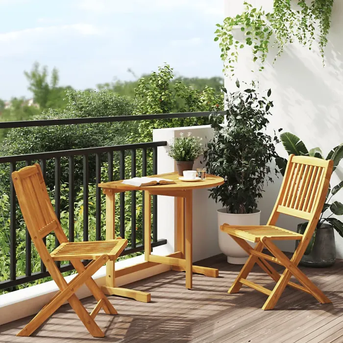 3 Piece Folding Garden Outdoor Dining Set Suitable for Backyard, Patio Solid Wood Acacia - Cushion Not Included