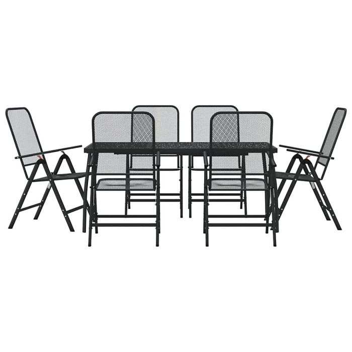 7 Piece Garden Outdoor Dining Set Suitable for Backyard, Patio Anthracite Metal Mesh