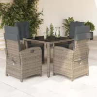 5 Piece Garden Outdoor Dining Set Suitable for Backyard, Patio with Cushions Grey Poly Rattan