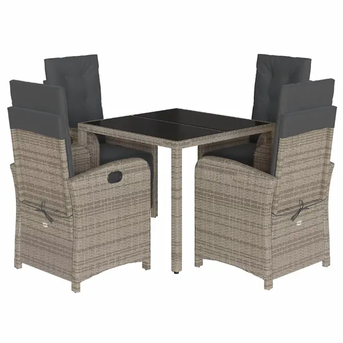 5 Piece Garden Outdoor Dining Set Suitable for Backyard, Patio with Cushions Grey Poly Rattan