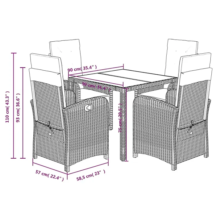 5 Piece Garden Outdoor Dining Set Suitable for Backyard, Patio with Cushions Grey Poly Rattan