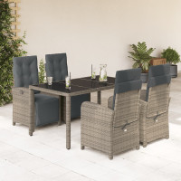5 Piece Garden Outdoor Dining Set Suitable for Backyard, Patio with Cushions Grey Poly Rattan