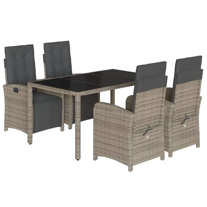 5 Piece Garden Outdoor Dining Set Suitable for Backyard, Patio with Cushions Grey Poly Rattan