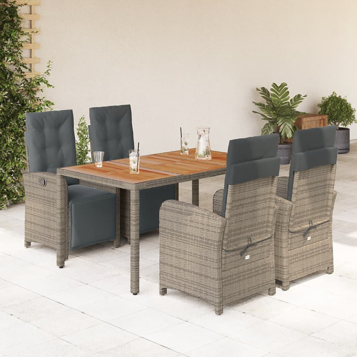 5 Piece Garden Outdoor Dining Set Suitable for Backyard, Patio with Cushions Grey Poly Rattan