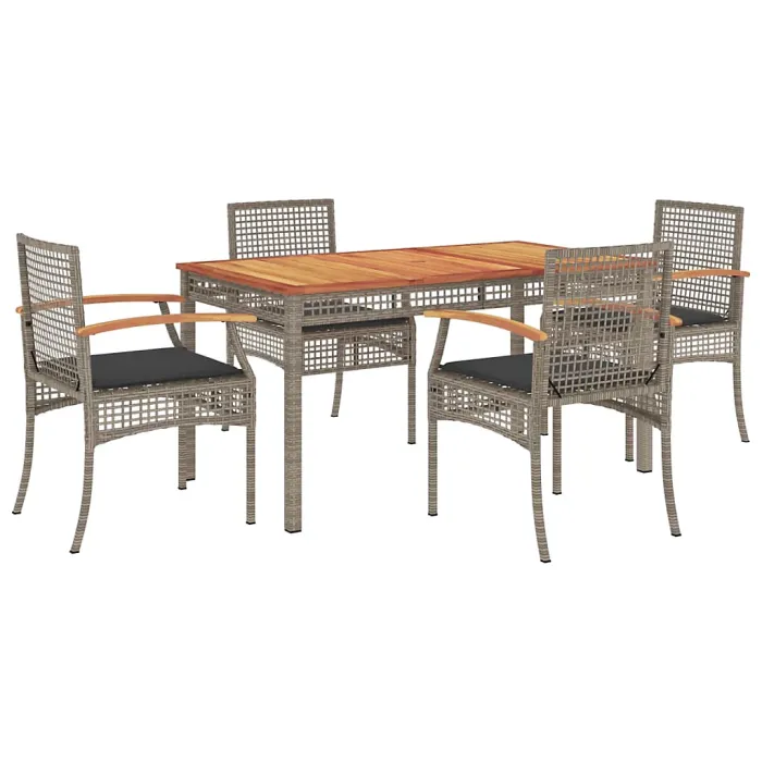 5 Piece Garden Outdoor Dining Set Suitable for Backyard, Patio with Cushions Grey Poly Rattan
