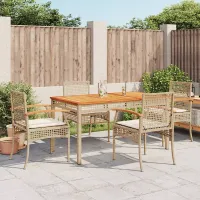 5 Piece Garden Outdoor Dining Set Suitable for Backyard, Patio with Cushions Beige Poly Rattan