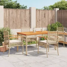 5 Piece Garden Outdoor Dining Set Suitable for Backyard, Patio with Cushions Beige Poly Rattan