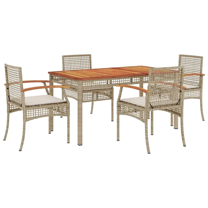 5 Piece Garden Outdoor Dining Set Suitable for Backyard, Patio with Cushions Beige Poly Rattan