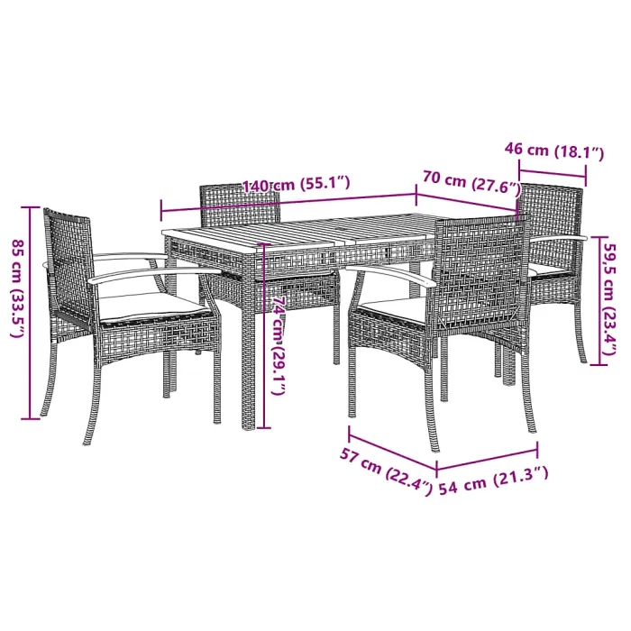 5 Piece Garden Outdoor Dining Set Suitable for Backyard, Patio with Cushions Beige Poly Rattan
