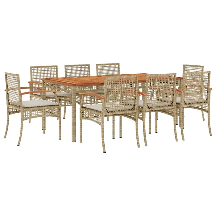 9 Piece Garden Outdoor Dining Set Suitable for Backyard, Patio with Cushions Beige Poly Rattan
