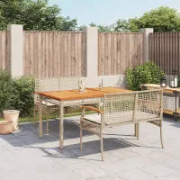 3 Piece Garden Outdoor Dining Set Suitable for Backyard, Patio with Cushions Beige Poly Rattan