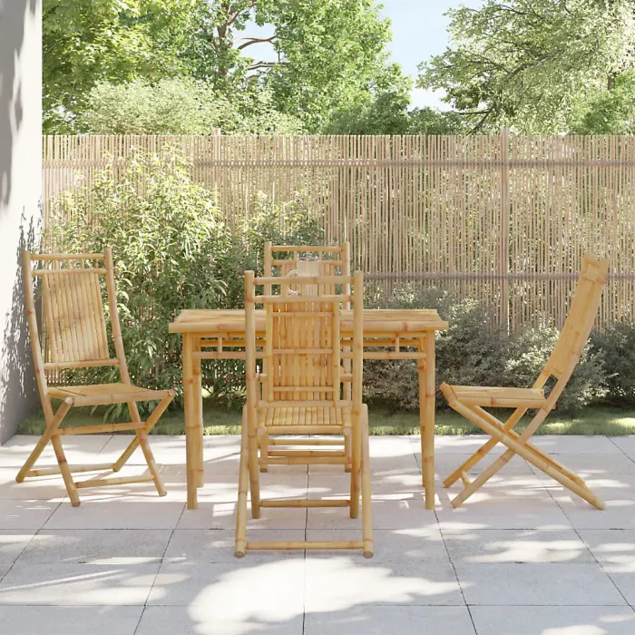 5 Piece Garden Outdoor Dining Set Suitable for Backyard, Patio Bamboo - Cushion Not Included