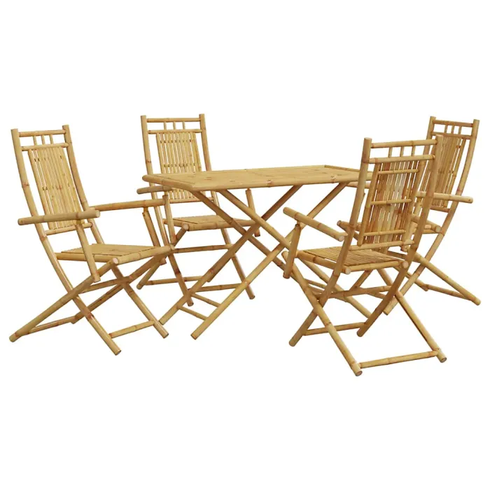 5 Piece Garden Outdoor Dining Set Suitable for Backyard, Patio Bamboo - Cushion Not Included