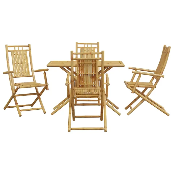 5 Piece Garden Outdoor Dining Set Suitable for Backyard, Patio Bamboo - Cushion Not Included