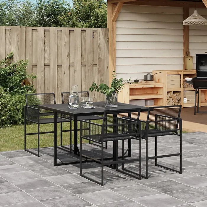 5 Piece Garden Outdoor Dining Set Suitable for Backyard, Patio Black Poly Rattan