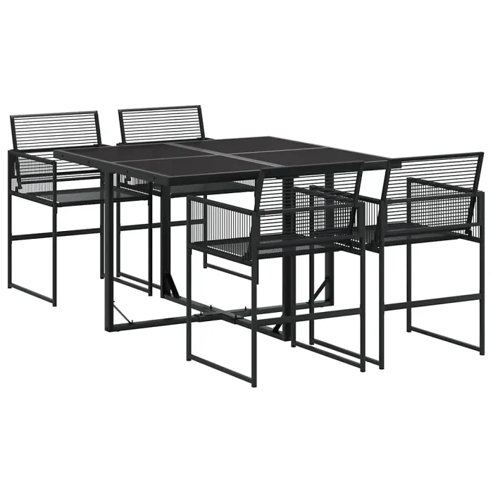 5 Piece Garden Outdoor Dining Set Suitable for Backyard, Patio Black Poly Rattan