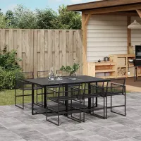7 Piece Garden Outdoor Dining Set Suitable for Backyard, Patio Black Poly Rattan
