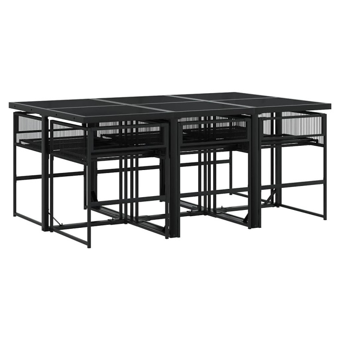 7 Piece Garden Outdoor Dining Set Suitable for Backyard, Patio Black Poly Rattan
