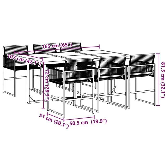 7 Piece Garden Outdoor Dining Set Suitable for Backyard, Patio Black Poly Rattan