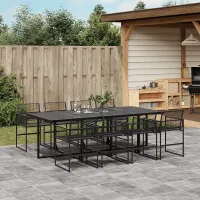 9 Piece Garden Outdoor Dining Set Suitable for Backyard, Patio Black Poly Rattan