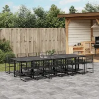 13 Piece Garden Outdoor Dining Set Suitable for Backyard, Patio Black Poly Rattan