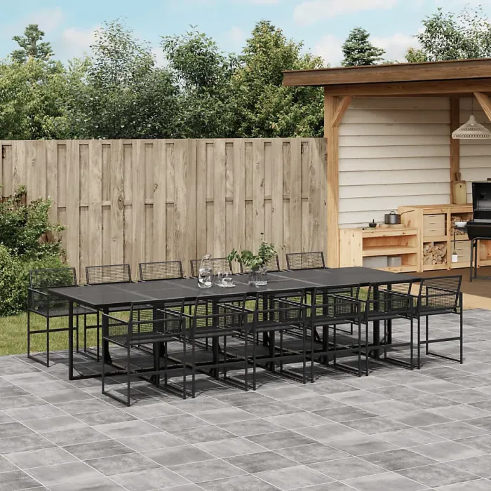 13 Piece Garden Outdoor Dining Set Suitable for Backyard, Patio Black Poly Rattan
