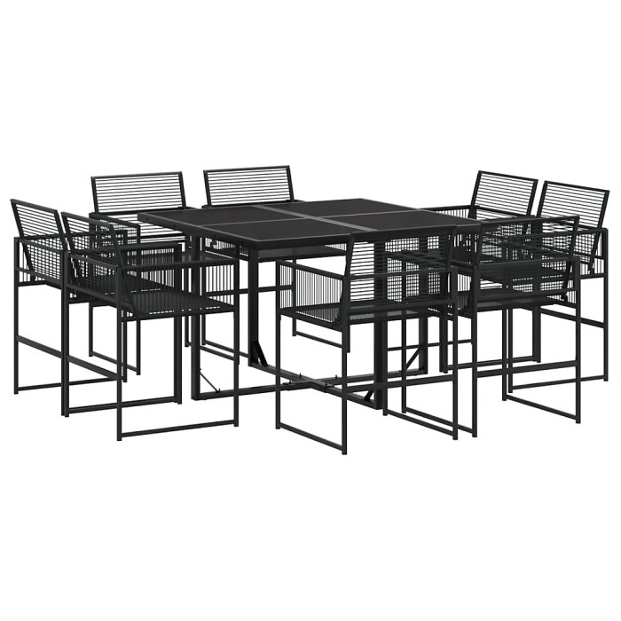 9 Piece Garden Outdoor Dining Set Suitable for Backyard, Patio Black Poly Rattan