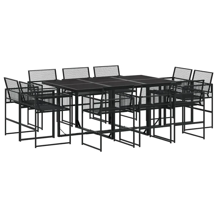 11 Piece Garden Outdoor Dining Set Suitable for Backyard, Patio Black Poly Rattan