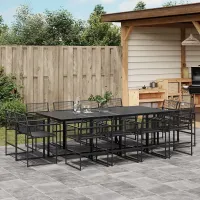 13 Piece Garden Outdoor Dining Set Suitable for Backyard, Patio Black Poly Rattan