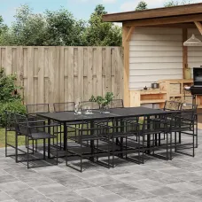 13 Piece Garden Outdoor Dining Set Suitable for Backyard, Patio Black Poly Rattan