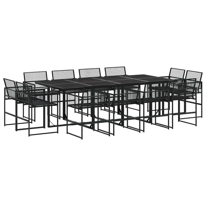 13 Piece Garden Outdoor Dining Set Suitable for Backyard, Patio Black Poly Rattan